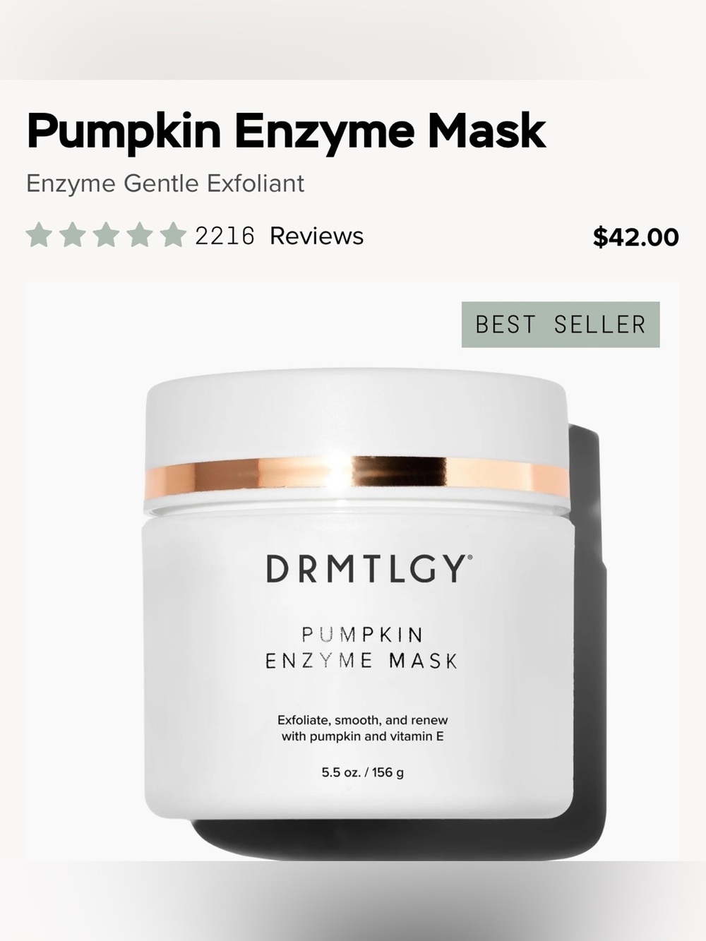 DRMTLGY/Pumpkin Enzyme Mask Renew/Brand NEW! SEALED! Excellent mask!
